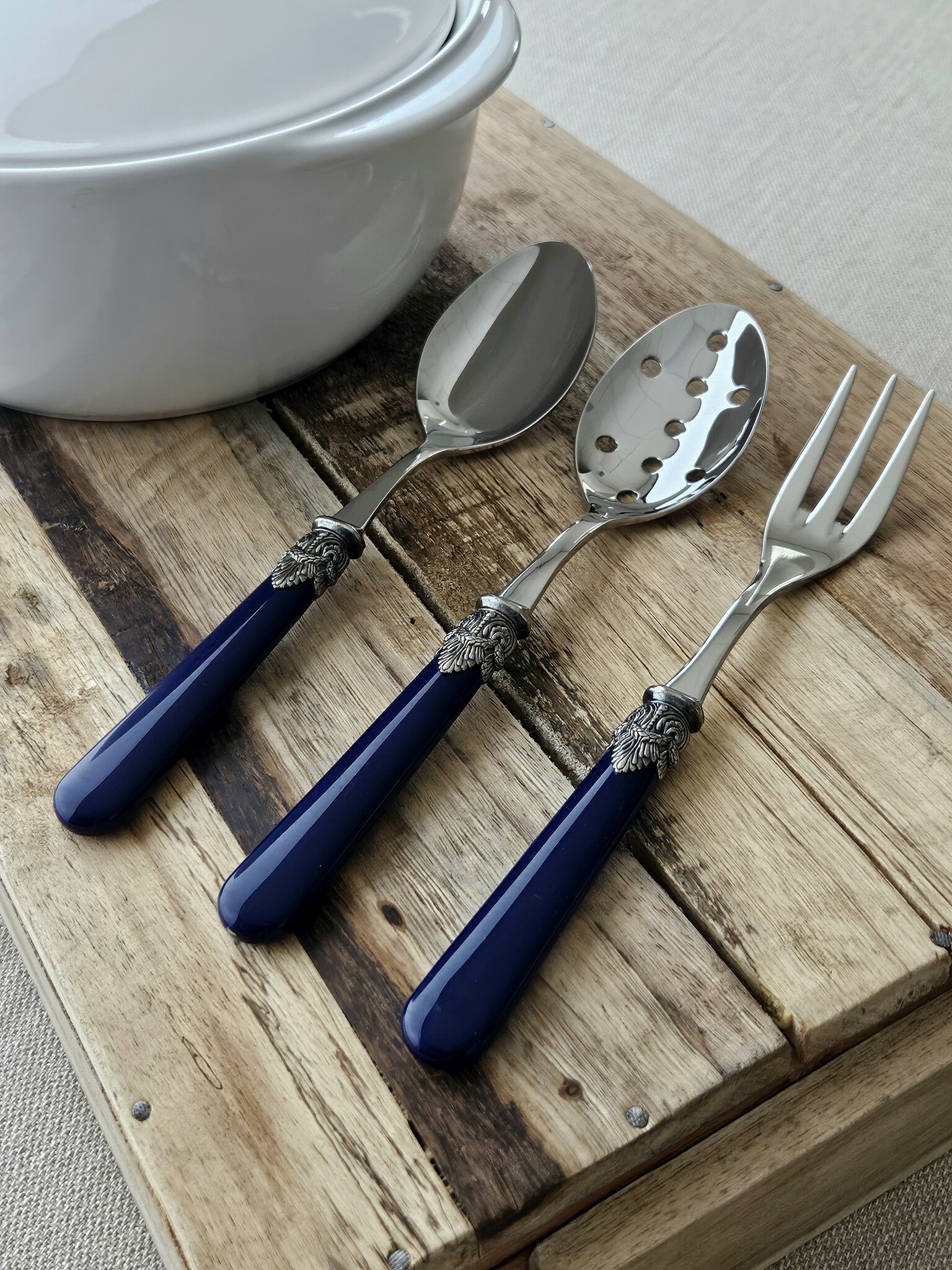 Slotted serving spoon, Blue (matte)
