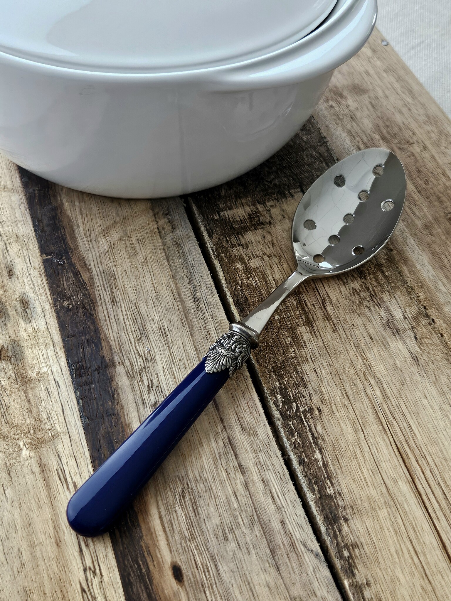 Slotted serving spoon, Blue (matte)