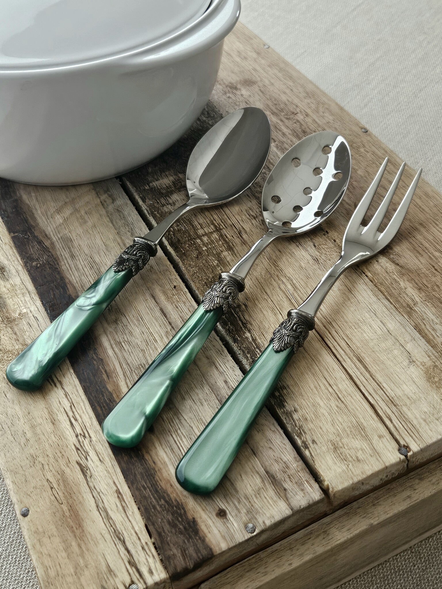 Tenedor para servir, Verde (brillo nácar)