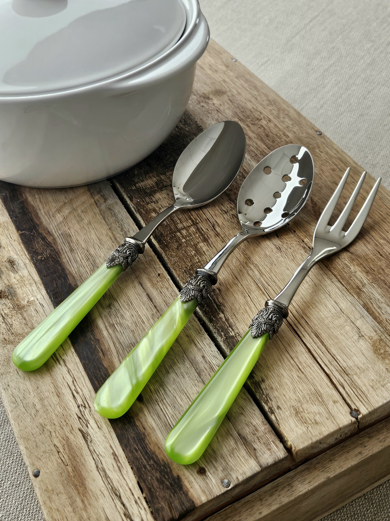 Tenedor para servir, Verde Claro (brillo nácar)