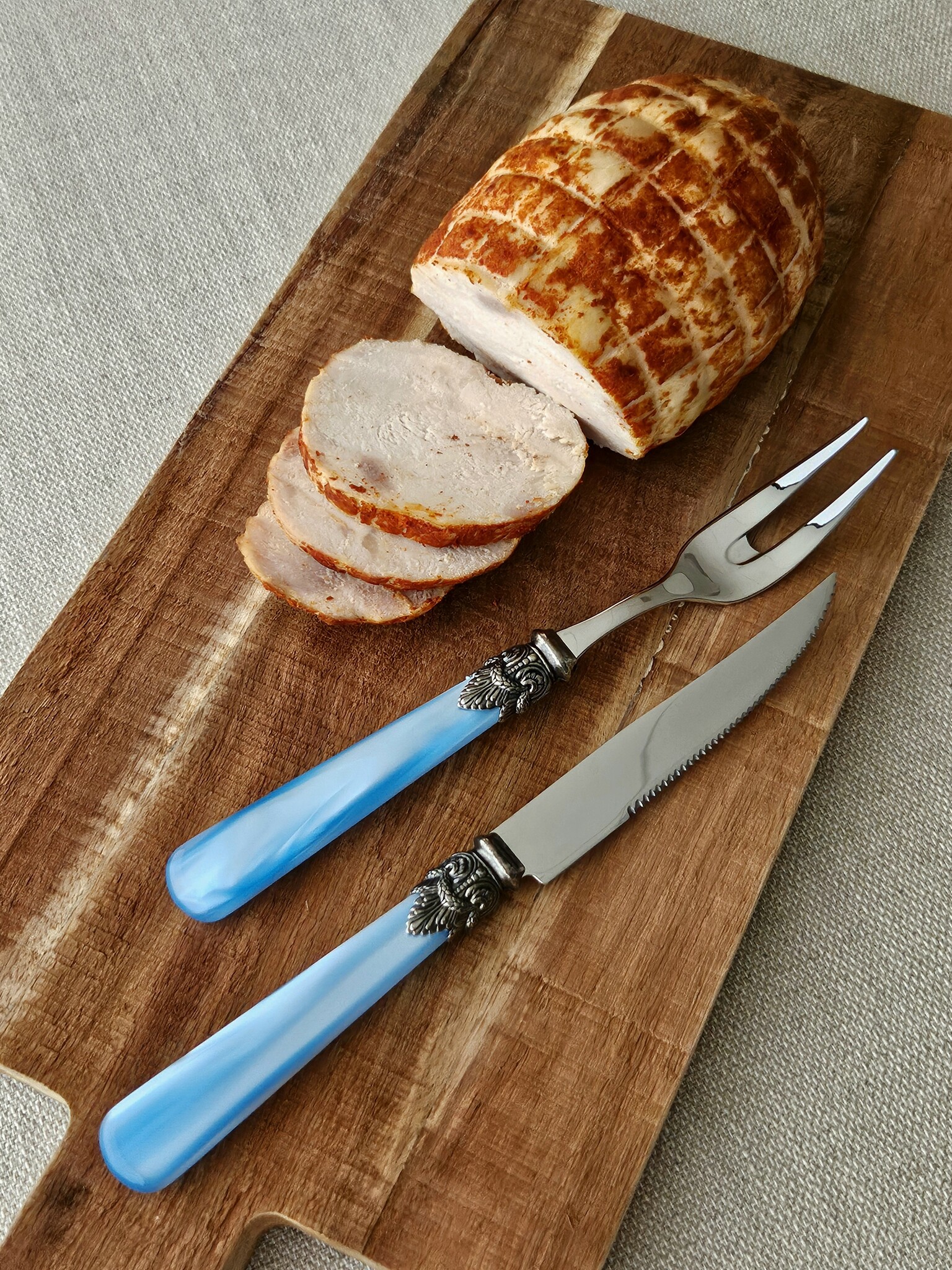 Tenedor para carne, Azul Claro (nácar)