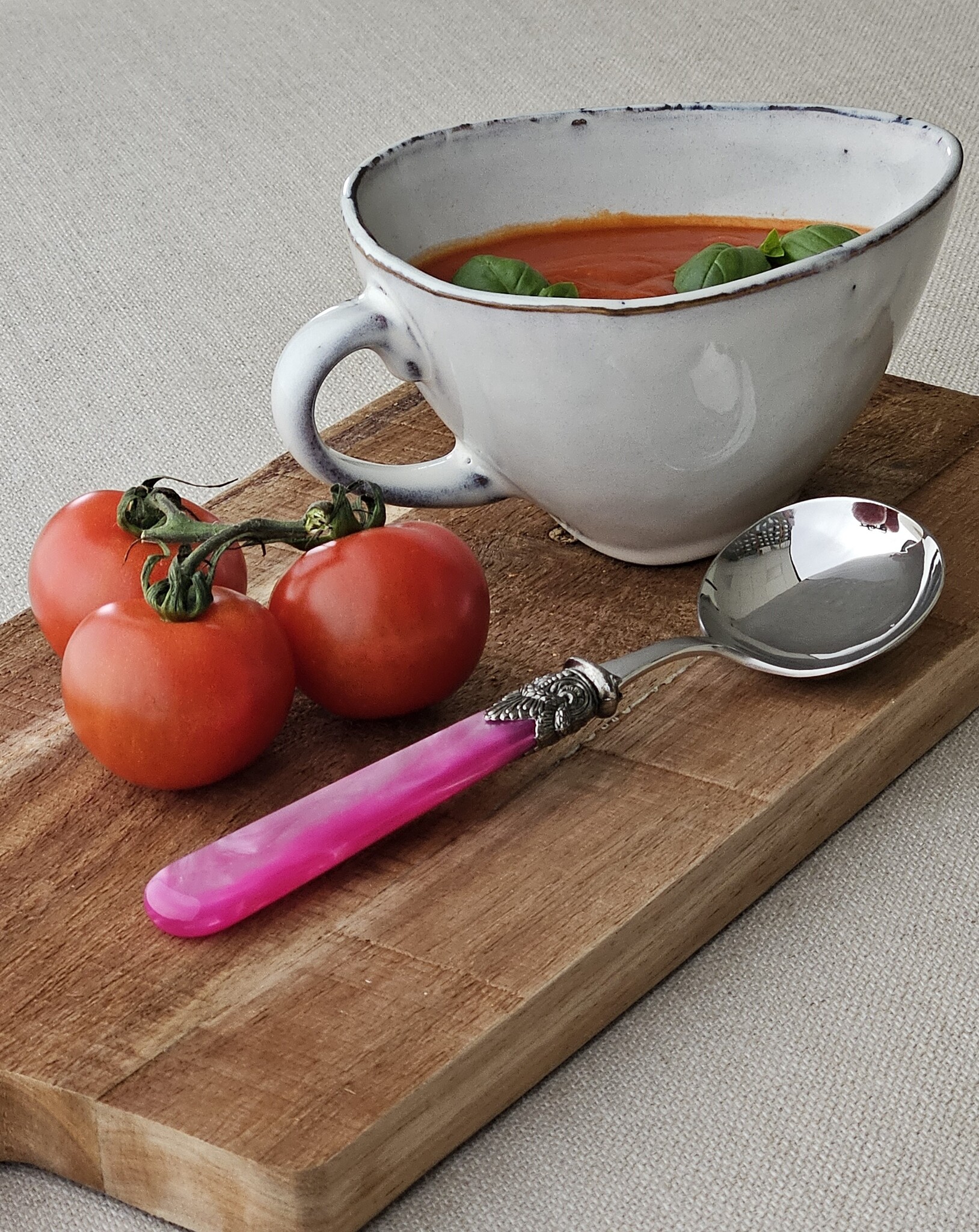 Sauslepel / Juslepel, Fuchsia met Parelmoer