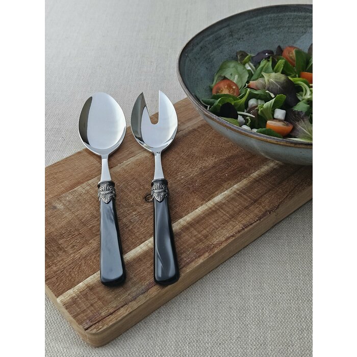 2-teiliges Salatbesteck (Salatlöffel und Salatgabel), Schwarz (perlmutt), EME Napoleon