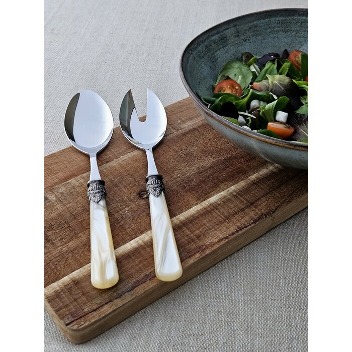 Salatbesteck, 2-teilig (Salatlöffel und Salatgabel), Elfenbein (perlmutt), EME Napoleon