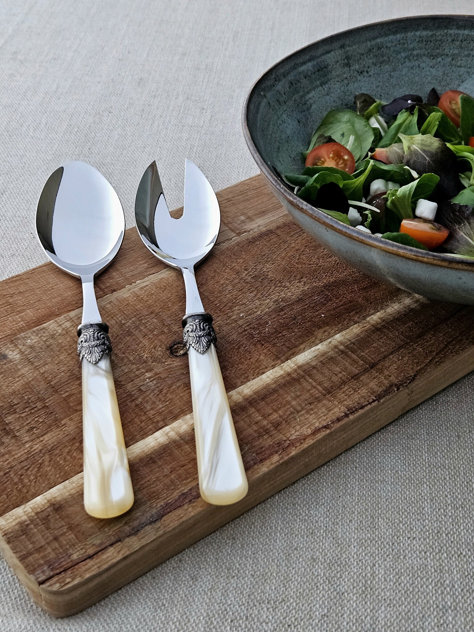 Salat Besteckset, 2-teilig (Salatlöffel und Salatgabel), Elfenbein (perlmuttglanz)