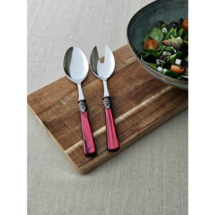 Salad servers, Red (mother-of-pearl)