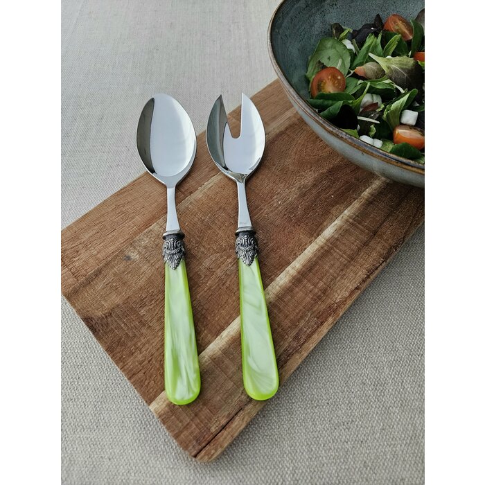 Salatbesteck, 2-teilig (Salatlöffel und Salatgabel), Hellgrün (perlmutt), EME Napoleon