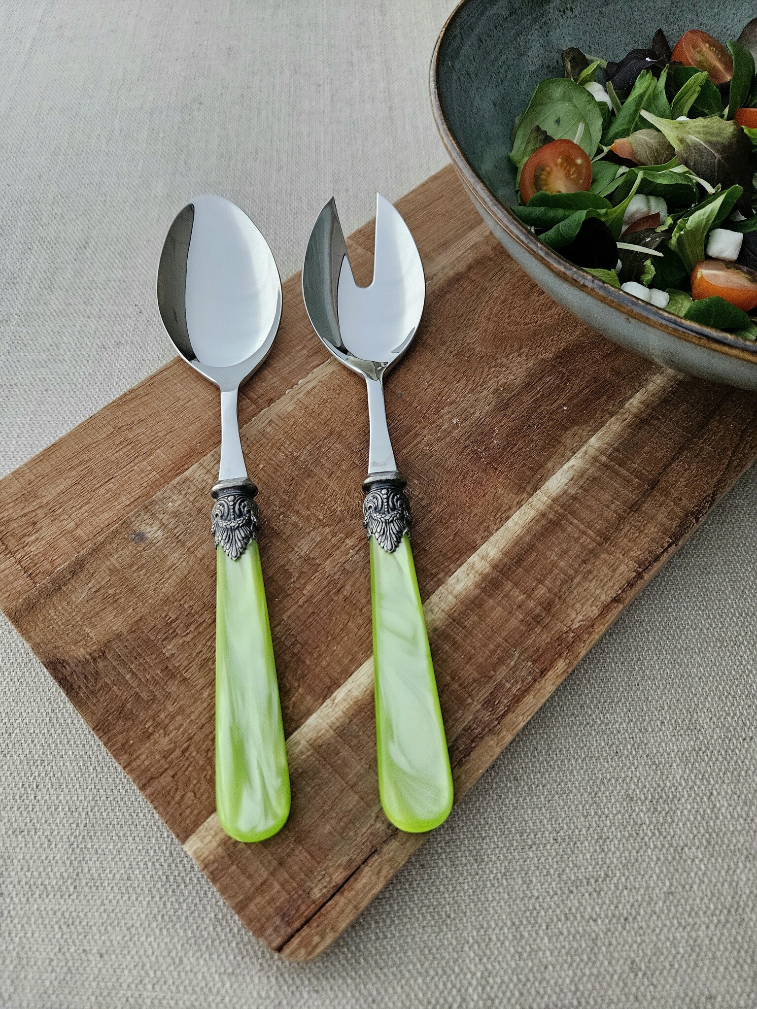 Juego de cubiertos para ensalada, Verde Claro (brillo nácar)