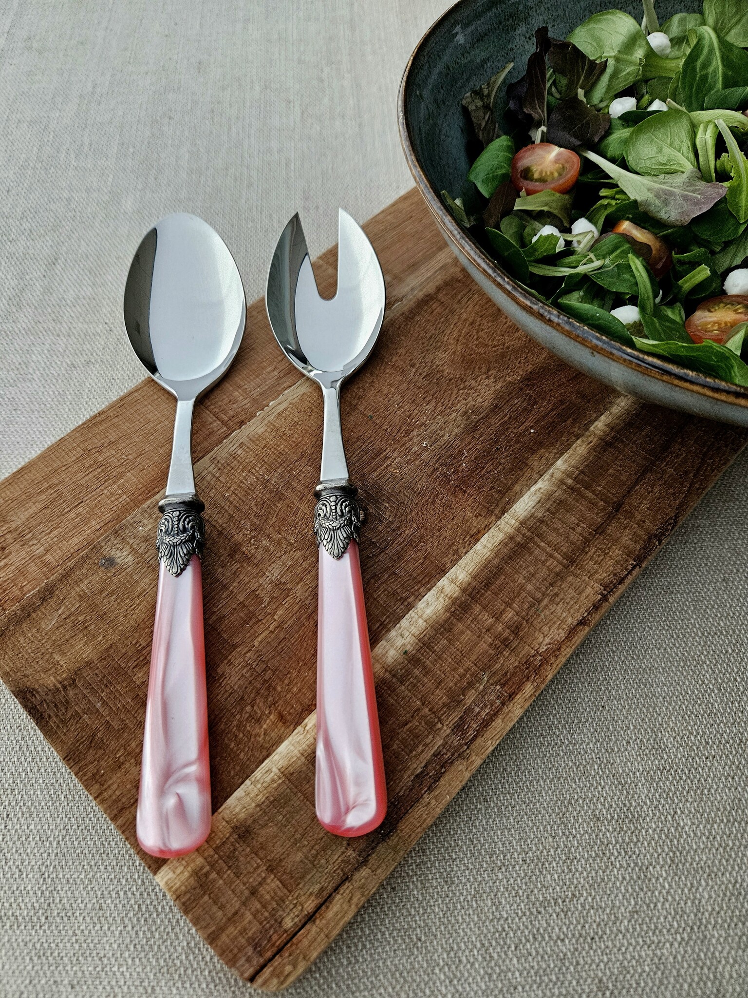 Salatbesteck, 2-teilig (Salatlöffel und Salatgabel), Rosa (perlmutt), EME Napoleon