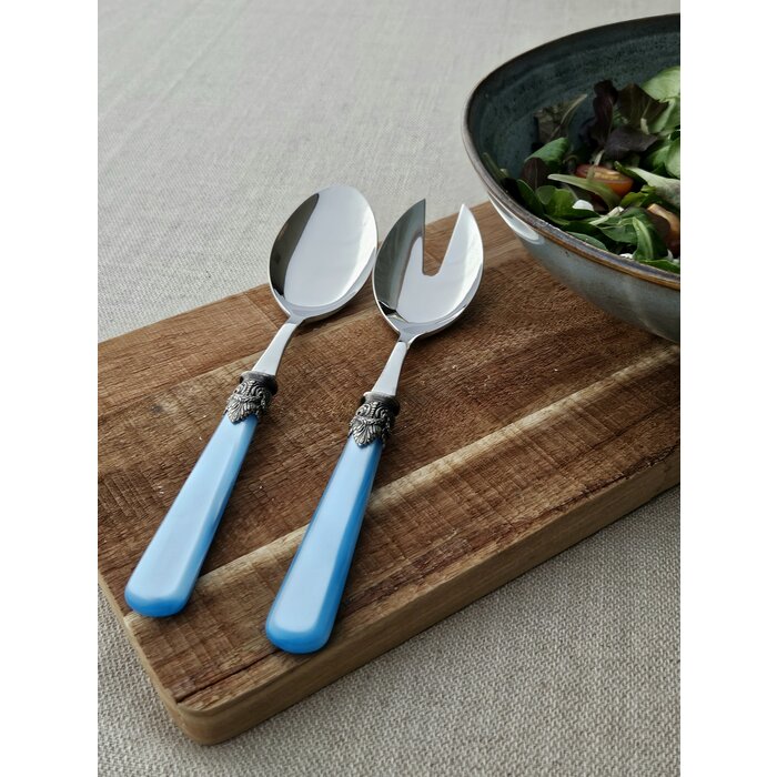Salatbesteck, 2-teilig (Salatlöffel und Salatgabel), Hellblau (perlmutt), EME Napoleon