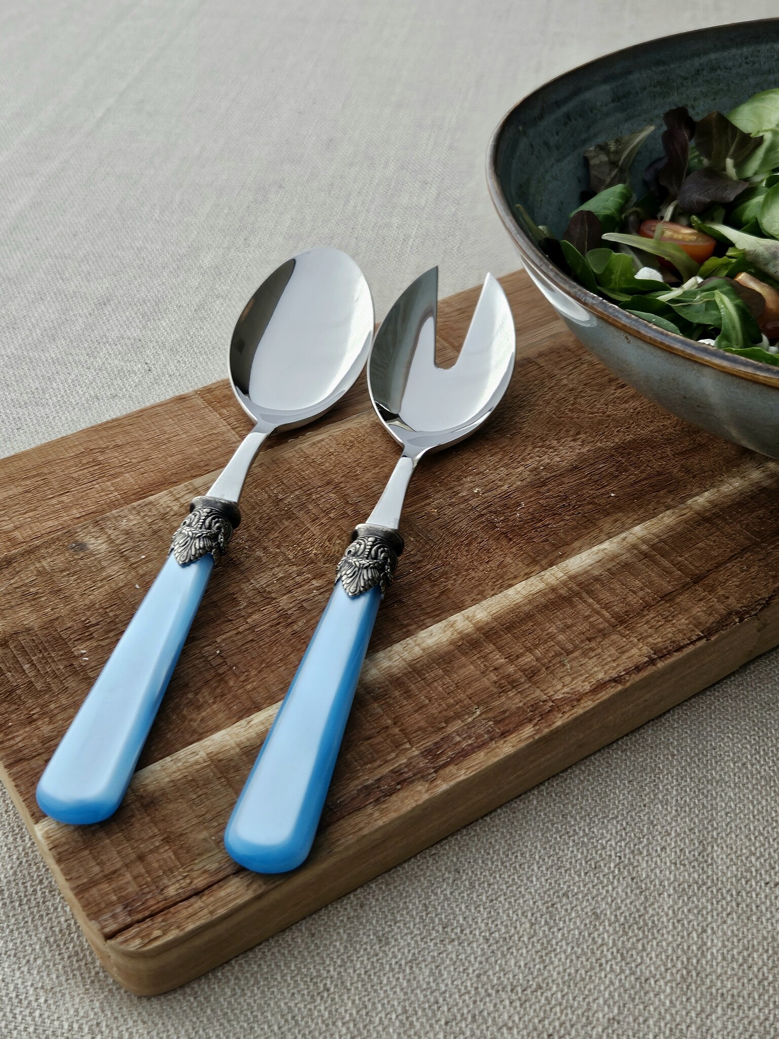 Juego de cubiertos para ensalada, Azul Claro (brillo nácar)