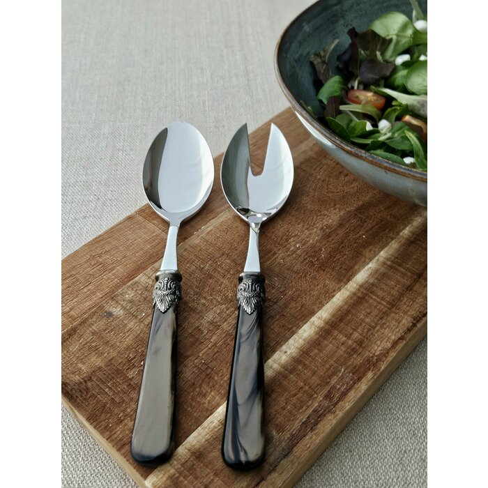 Salatbesteck, 2-teilig (Salatlöffel und Salatgabel), Braun (perlmutt), EME Napoleon