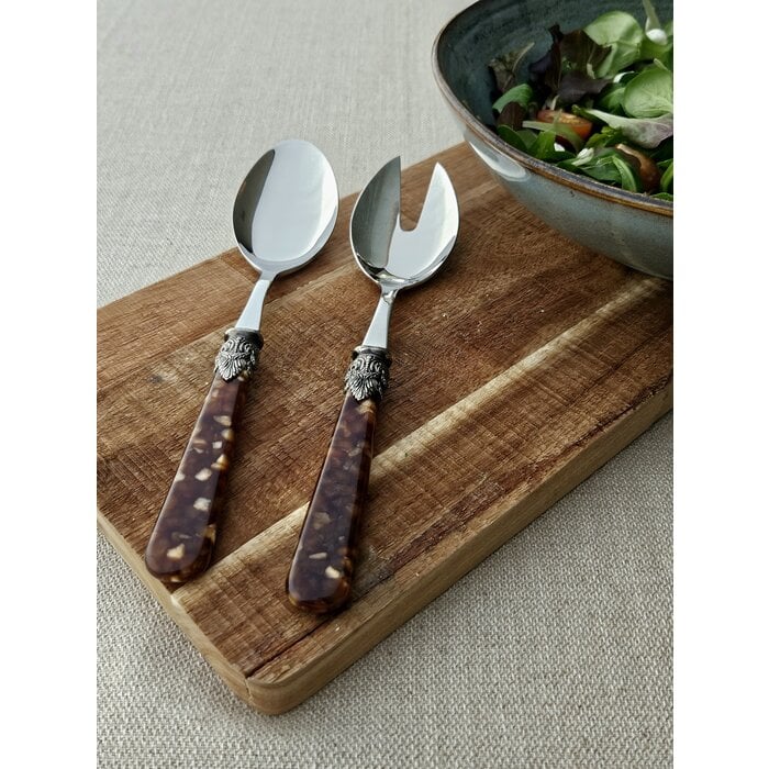 Salatbesteck, 2-teilig (Salatlöffel und Salatgabel), Braun (schildkröte), EME Napoleon