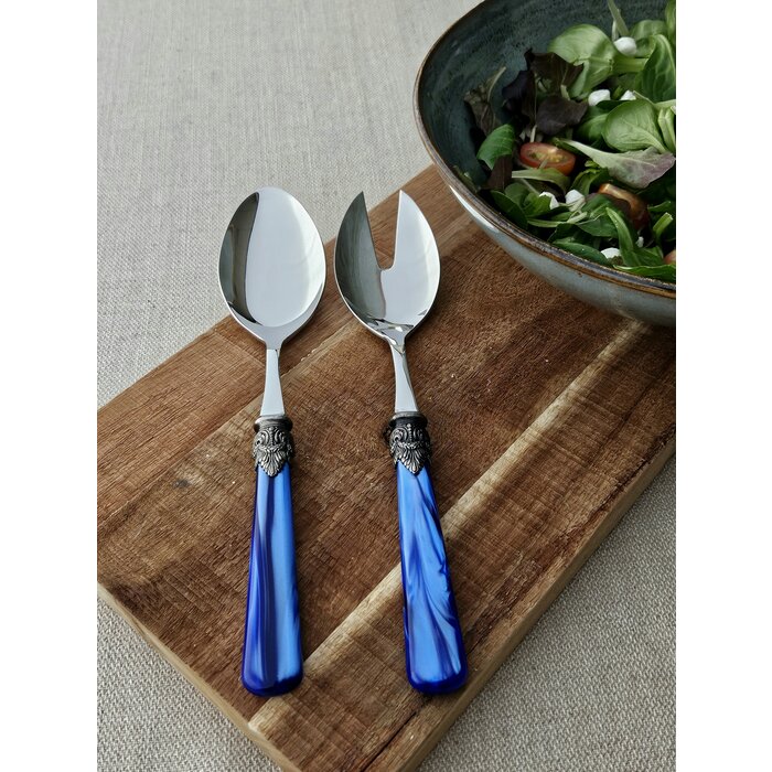 Slabestek, set met slavork en slalepel, Blauw (parelmoer), EME Napoleon