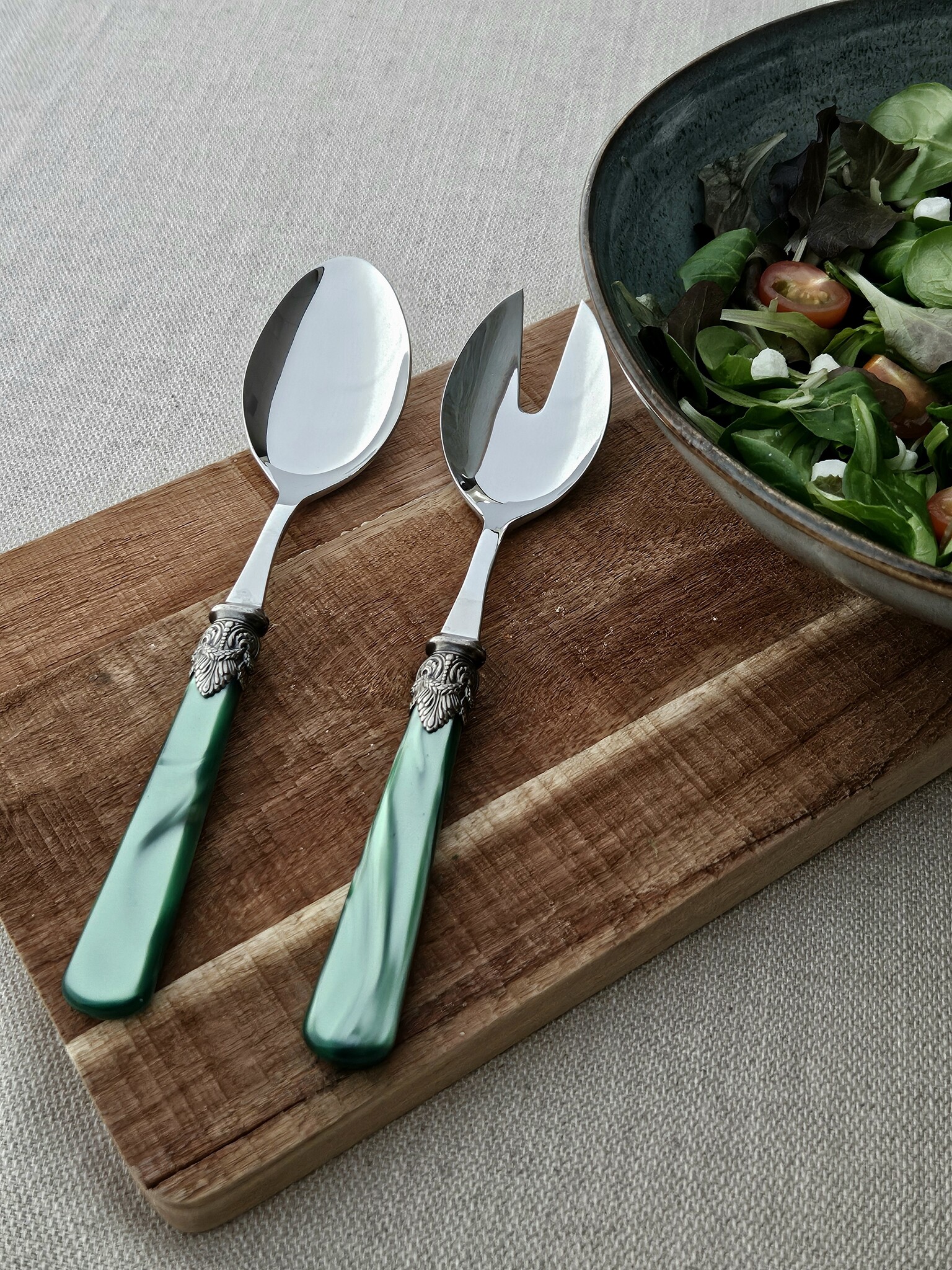 2-teiliges Salatbesteck (Salatlöffel und Salatgabel), Grün (perlmutt), EME Napoleon
