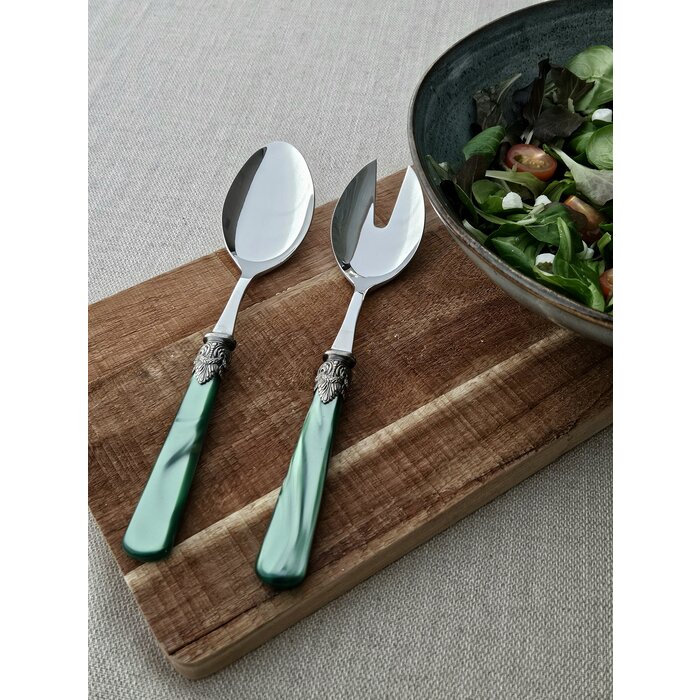 Salatbesteck, 2-teilig (Salatlöffel und Salatgabel), Grün (perlmutt), EME Napoleon