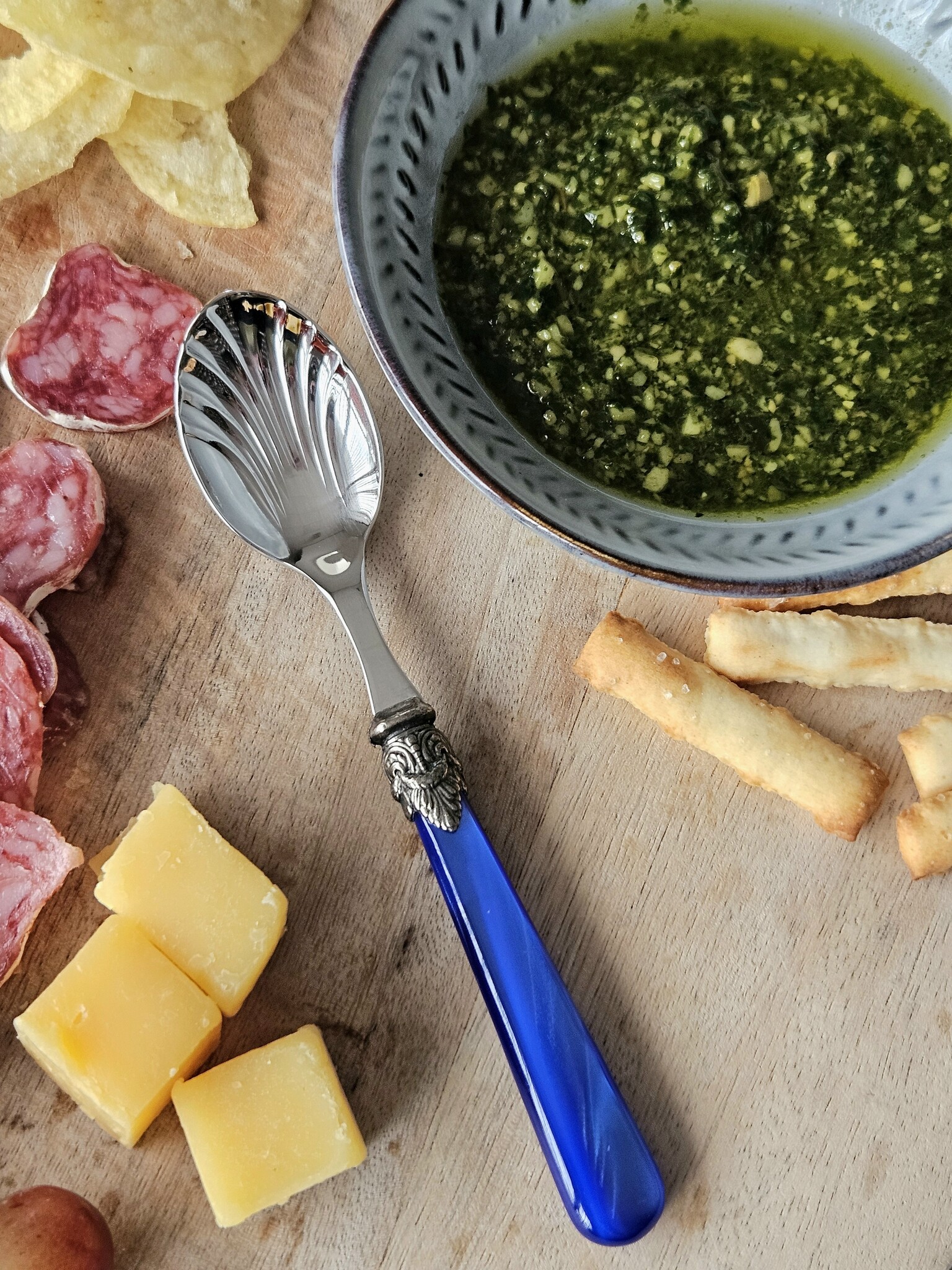 Cuchara para queso, Azul (brillo nácar)