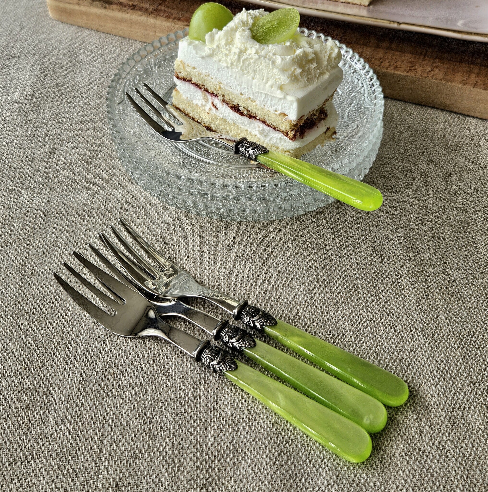 Tenedor para tarta, Verde Claro (brillo nácar)