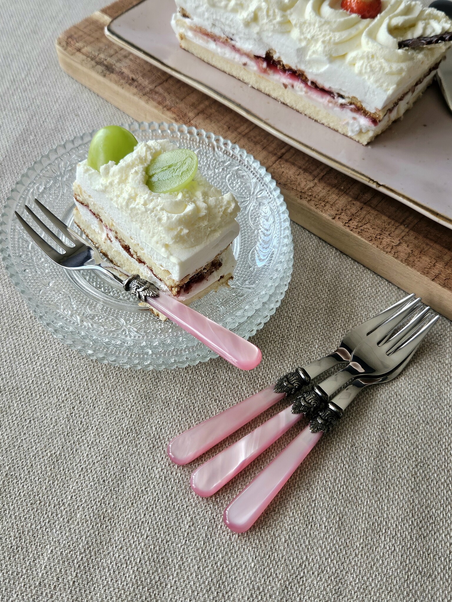 Tenedor para tarta, Rosa (brillo nácar)