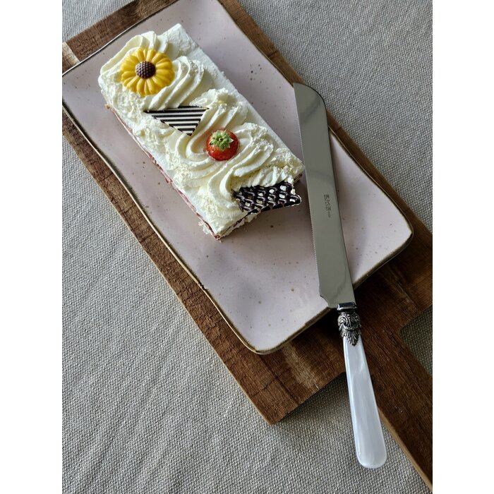 Taartmes / Broodmes, met groen Wit handvat (parelmoerglans)