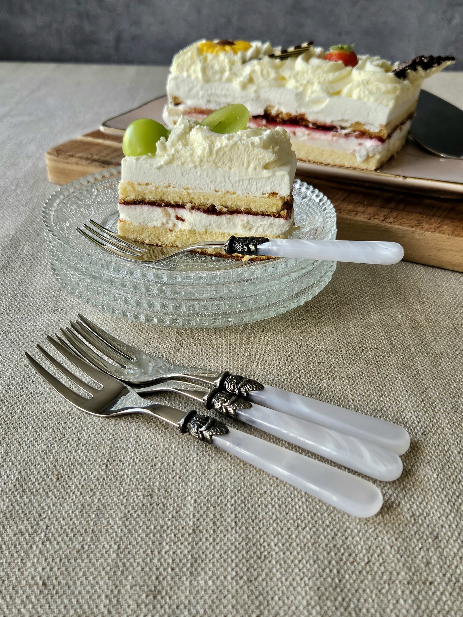 Fourchette à gâteau, Blanc (éclat nacré)