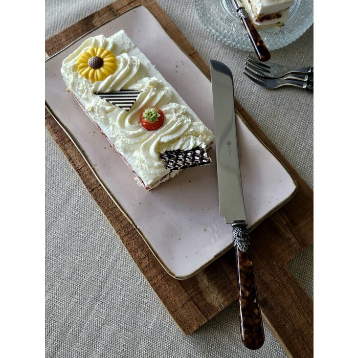 Taartmes / Broodmes, met Bruin handvat (schildpadmotief)