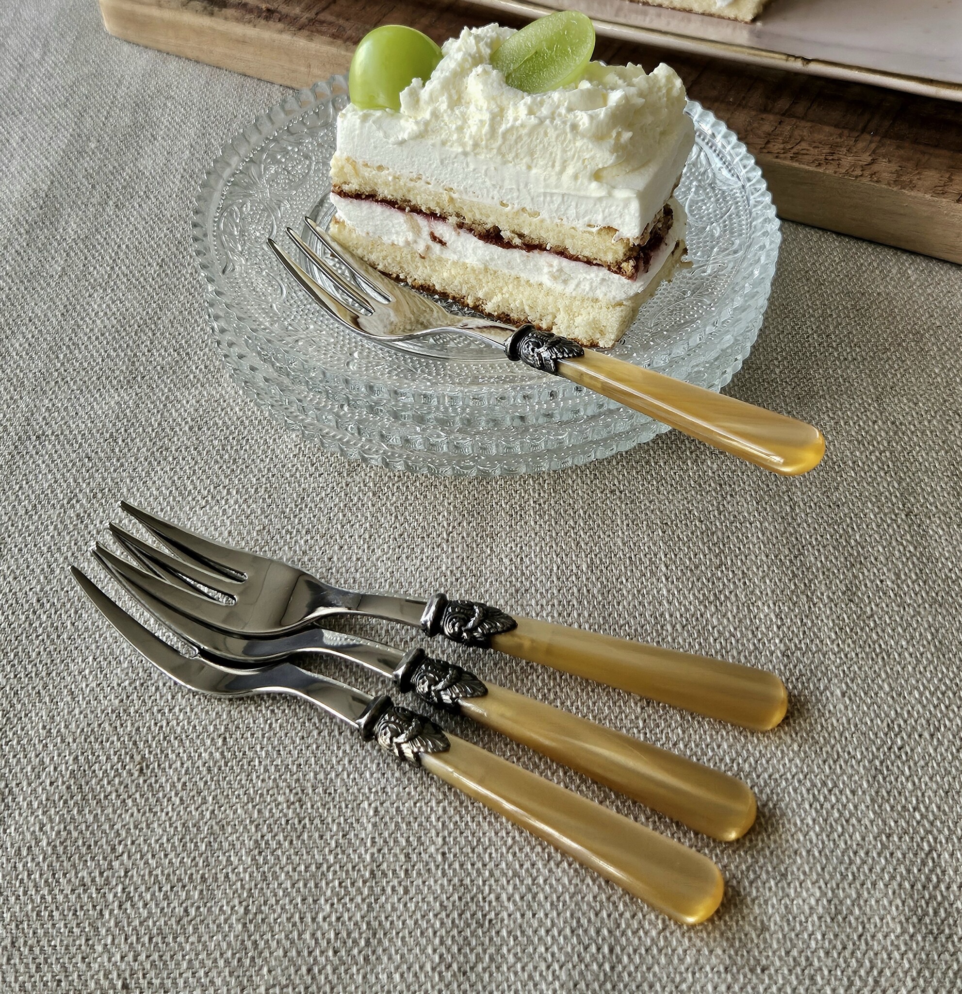 Fourchette à gâteau, Miel Or (éclat nacré)