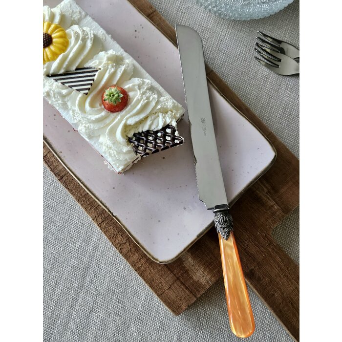 Cake Knife / Breadknife, with Orange handle (mother-of-pearl sheen)
