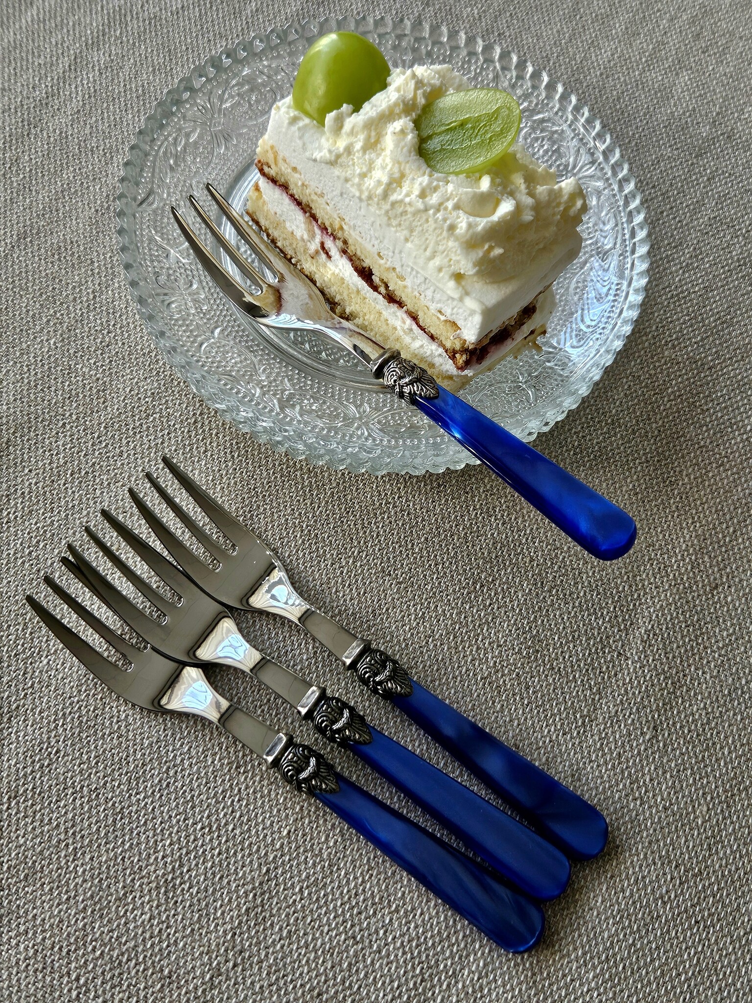 Fourchette à gâteau, Bleu (nacré)