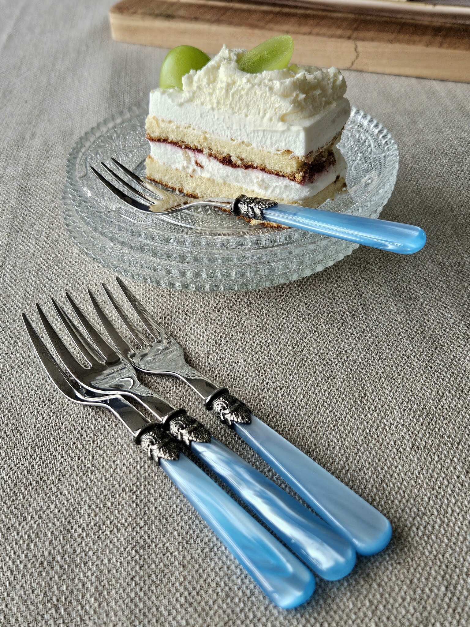 Fourchette à gâteau, Bleu Clair (éclat nacré)
