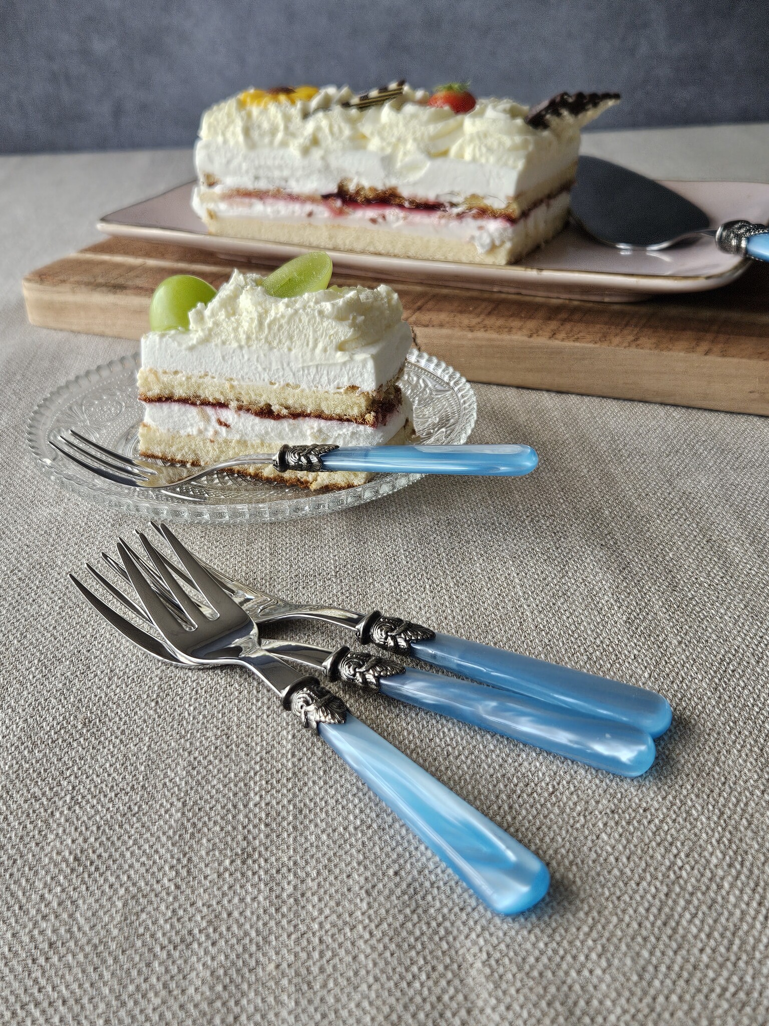 Fourchette à gâteau, Bleu Clair (éclat nacré)