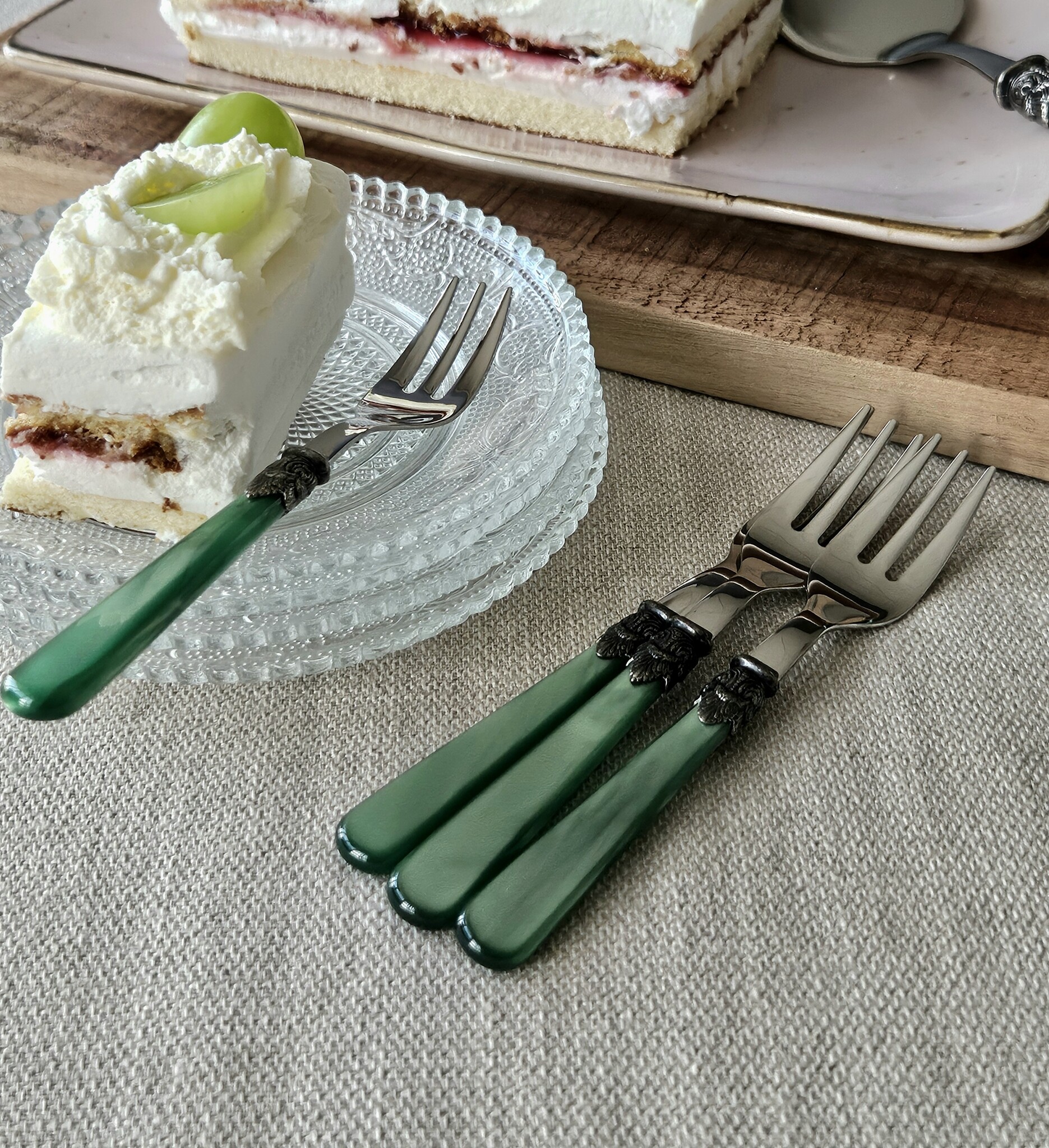 Tenedor para tarta, Verde (nácar)