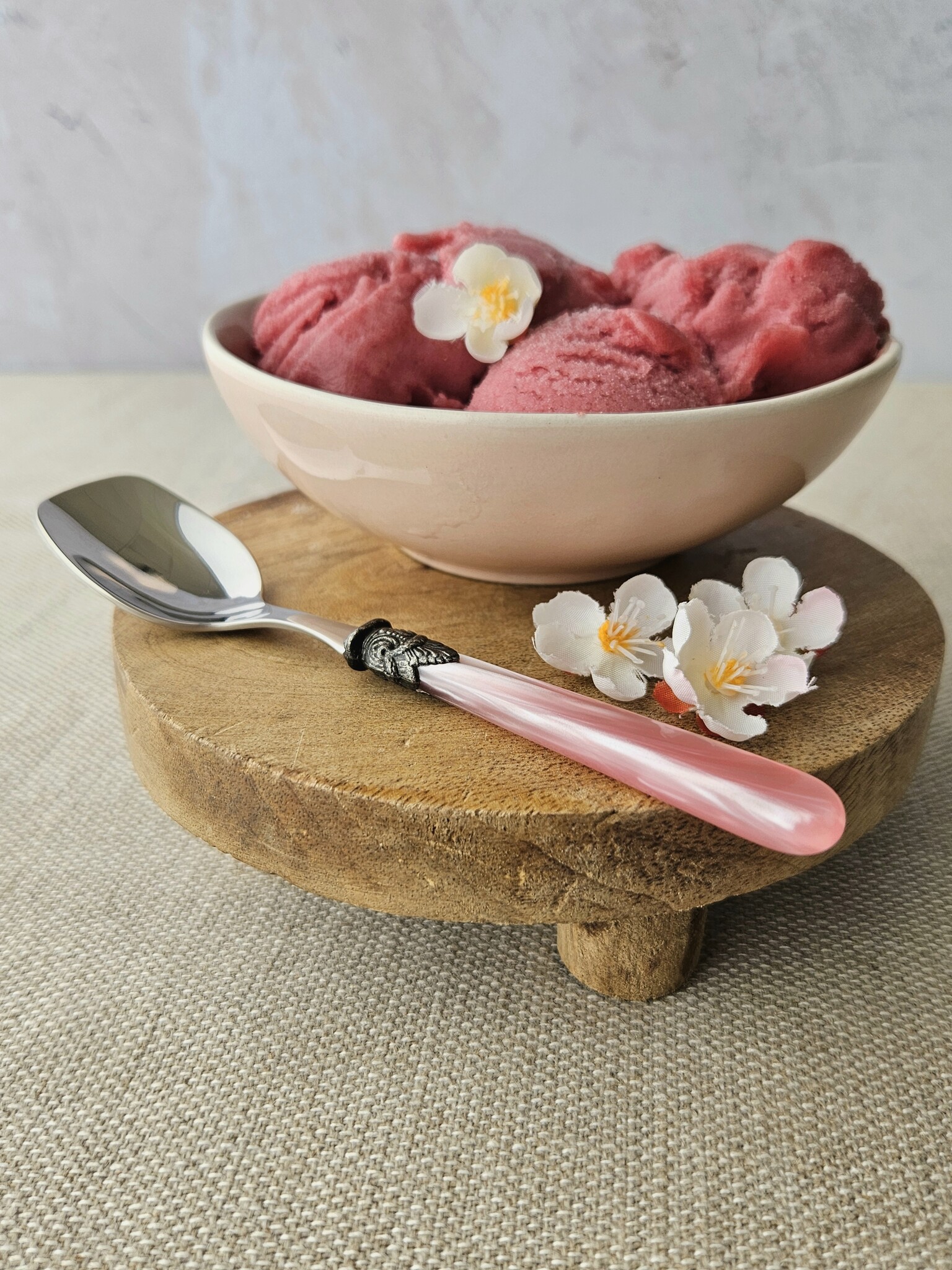 Cuillère Glace, avec manche Rose (nacré)