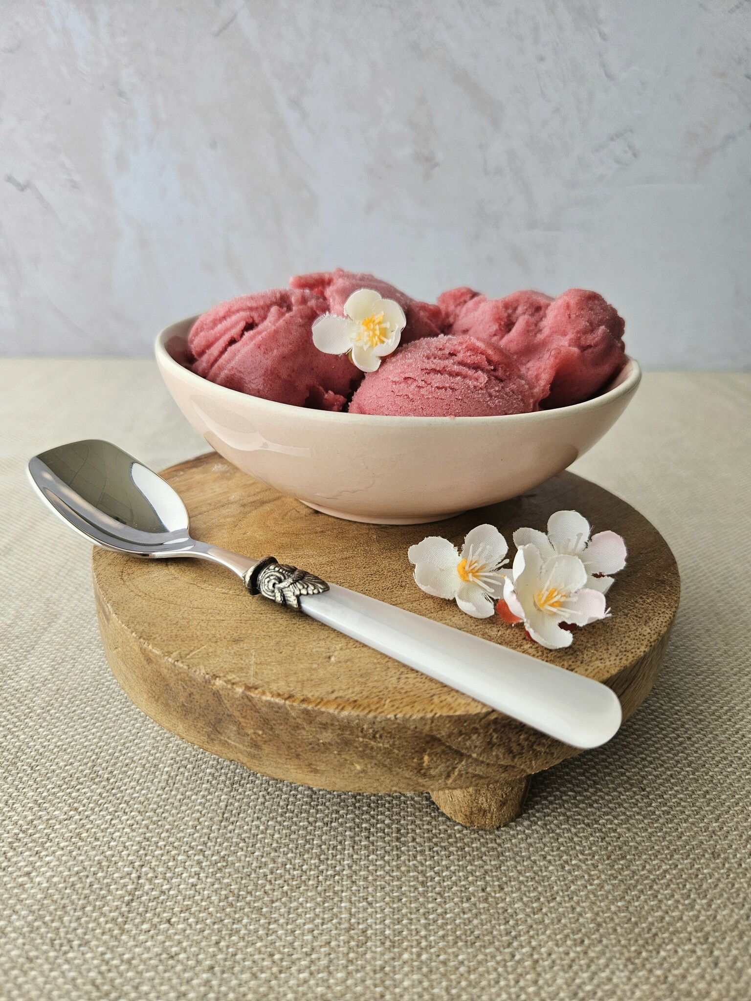 Cuillère Glace, avec manche Blanc (nacré)