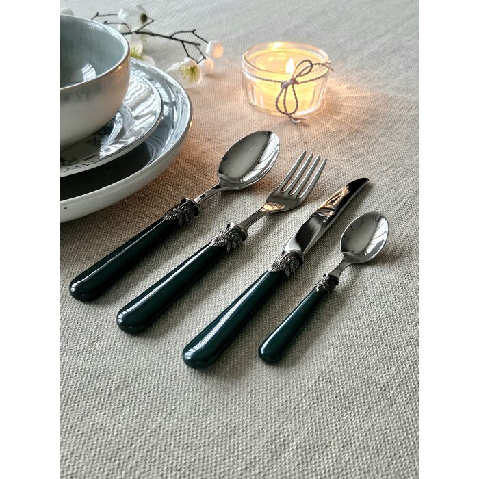 24-teiliges Tafelbesteckset, 6 Personen, Grün (perlmutt), im Besteckkoffer