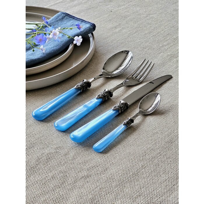 24-teiliges Tafelbesteckset, 6 Personen, Hellblau (perlmutt), im Besteckkoffer