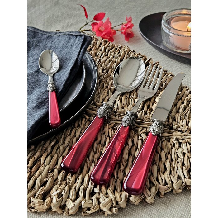 24-teiliges Tafelbesteckset, 6 Personen, Rot (perlmutt), im Besteckkoffer