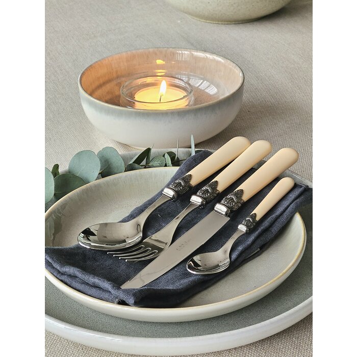 24-teiliges Tafelbesteckset, 6 Personen Elfenbein, (matt), im Besteckkoffer