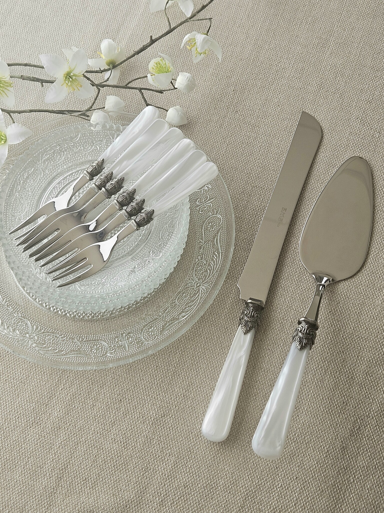 Ensemble de service à gâteau, Blanc (éclat nacré)