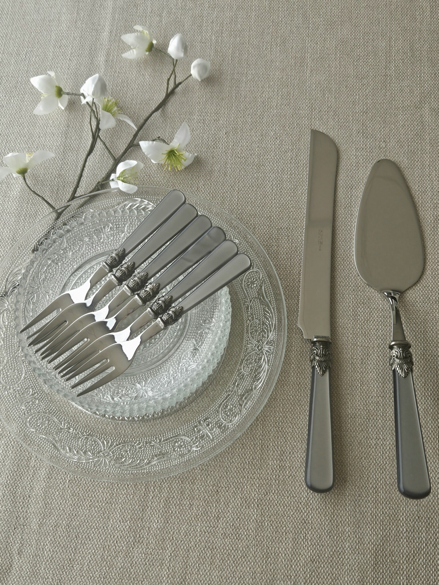 Ensemble de service à gâteau, Gris (éclat nacré)