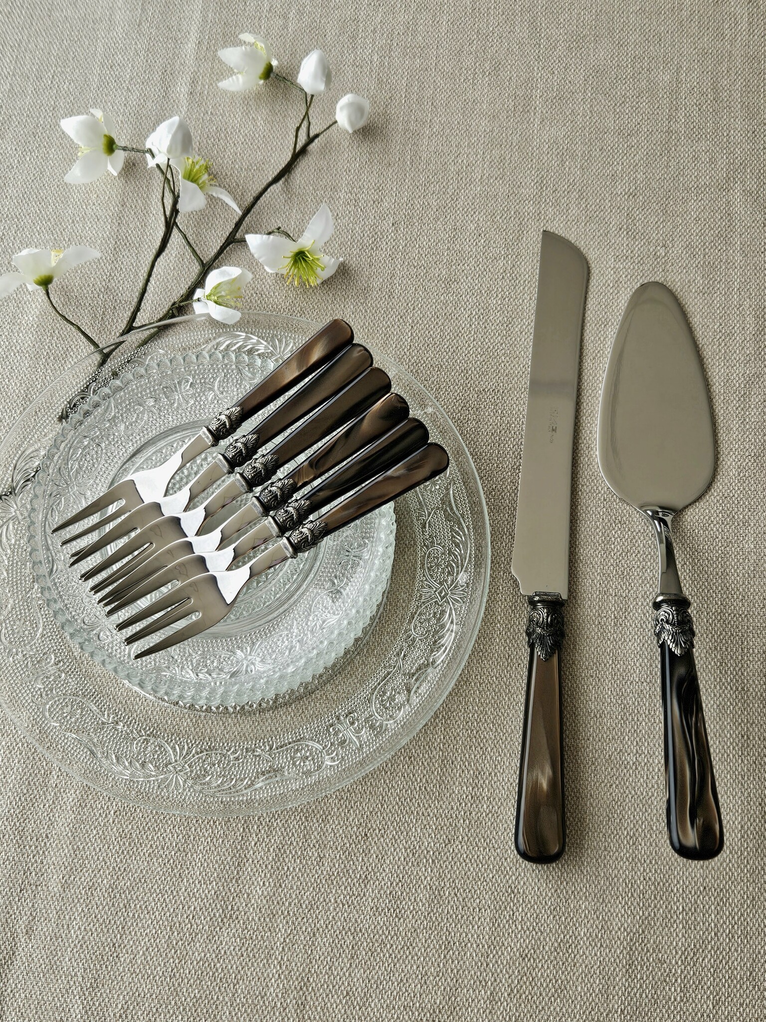 Cake serving set, Brown (mother-of-pearl sheen)