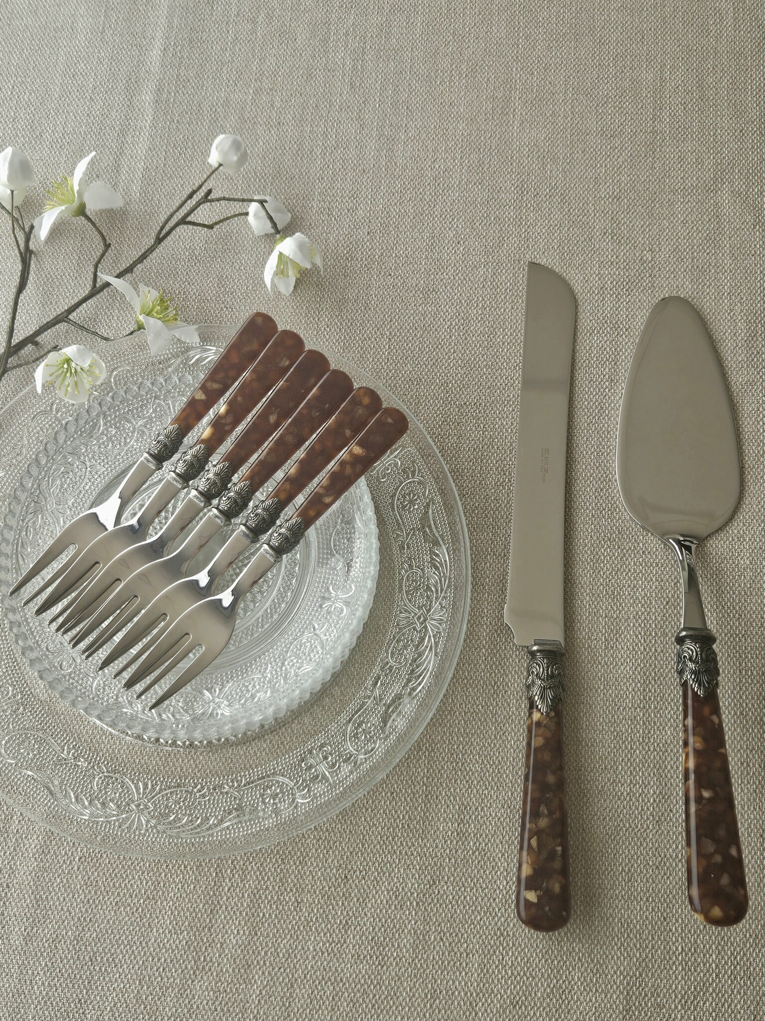 Tortenbesteckset (8-teilig), Braun (Schildkrötenmotiv)