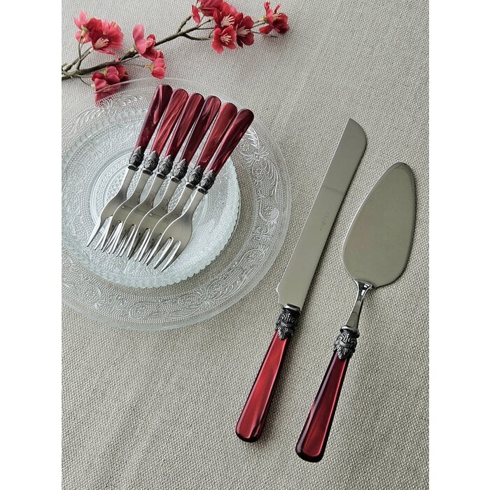 Cake serving set, Red (mother-of-pearl sheen)