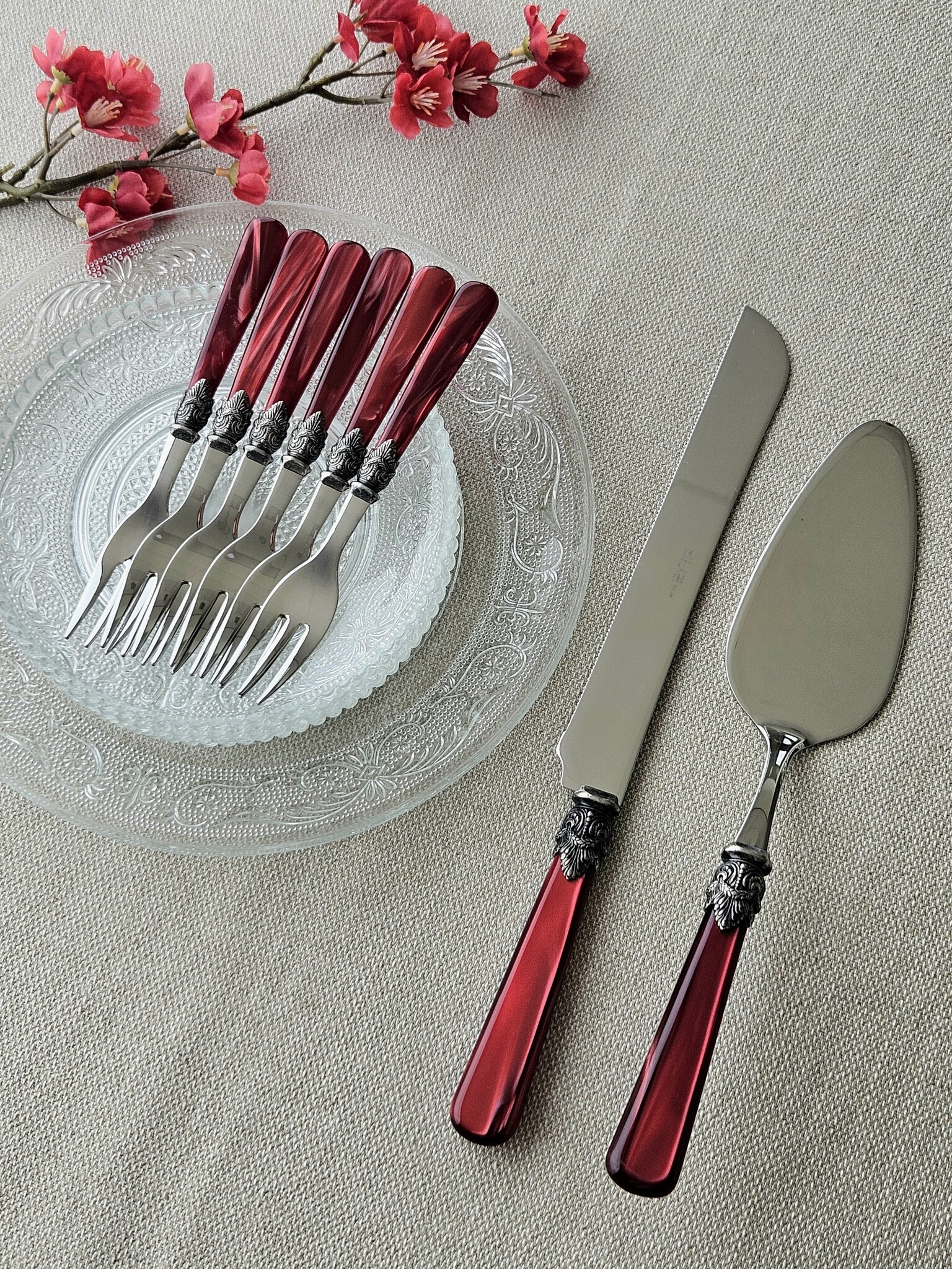 Tortenbesteckset (8-teilig), Rot (perlmuttglanz)