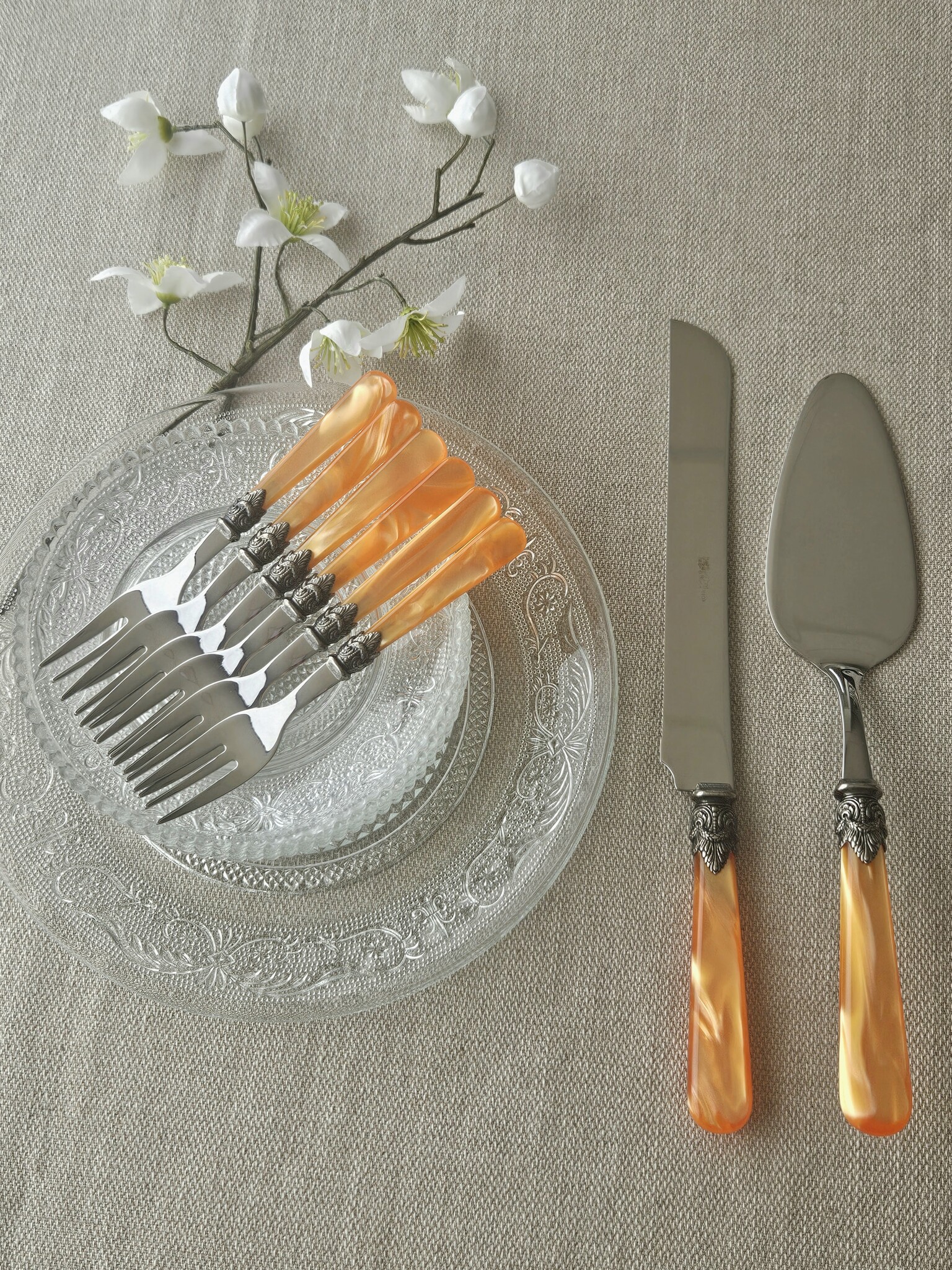 Ensemble de service à gâteau, Orange (éclat nacré)