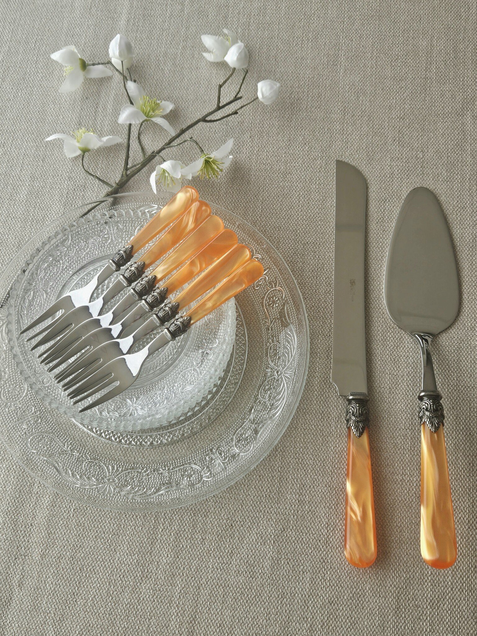 Taart Bestekset (8-delig), Oranje (parelmoer), EME Napoleon