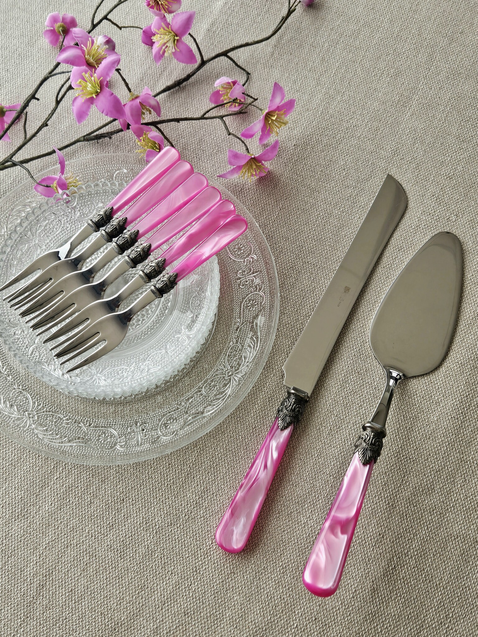 Tortenbesteckset (8-teilig), Fuchsia (perlmuttglanz)