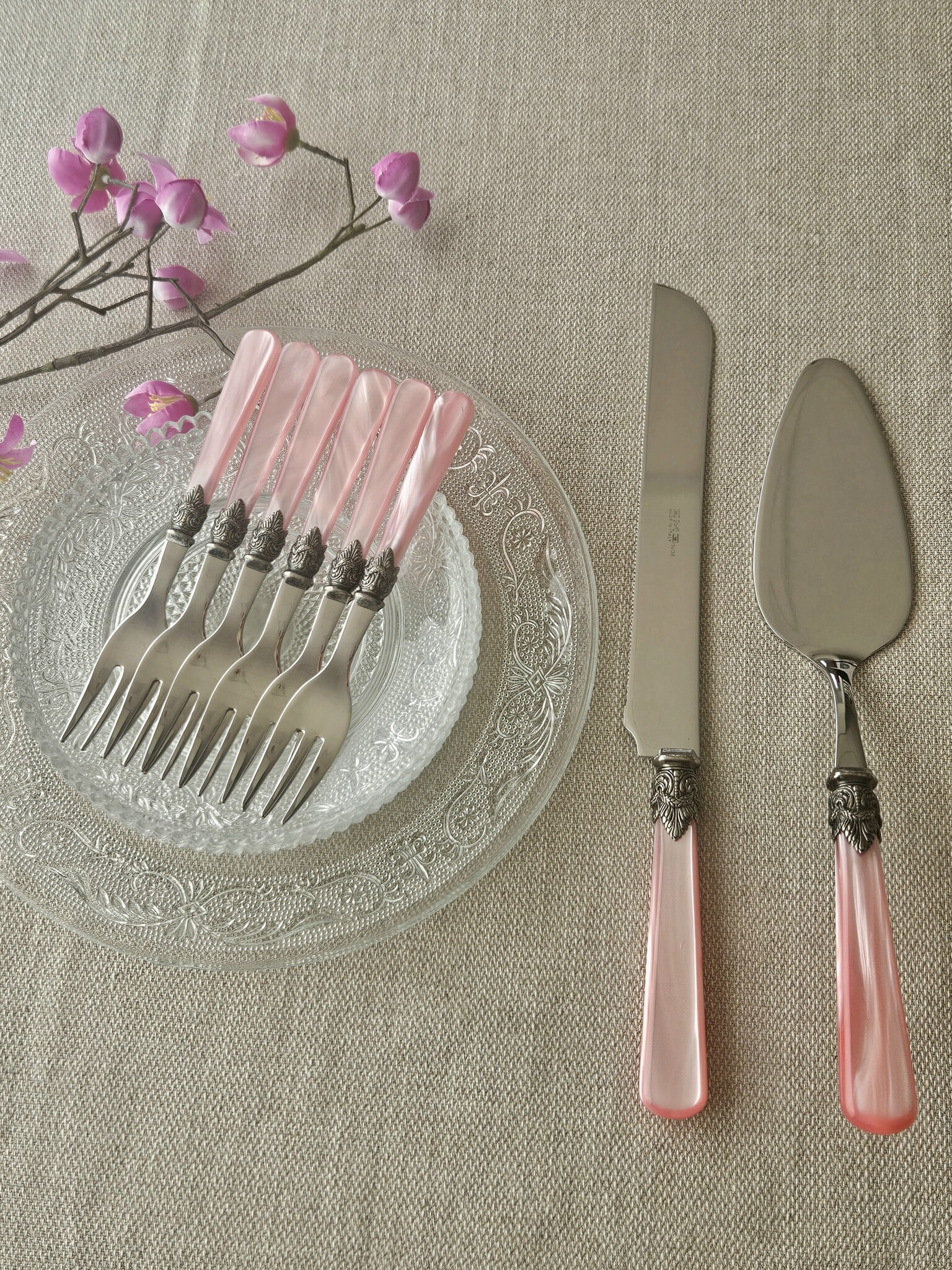 Ensemble de Couverts à Gâteaux (8 pièces), Rose avec Nácar