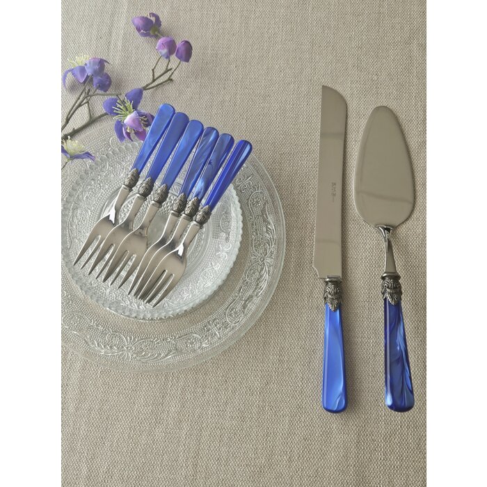 Tortenbesteckset (8-teilig), Blau (perlmuttglanz)