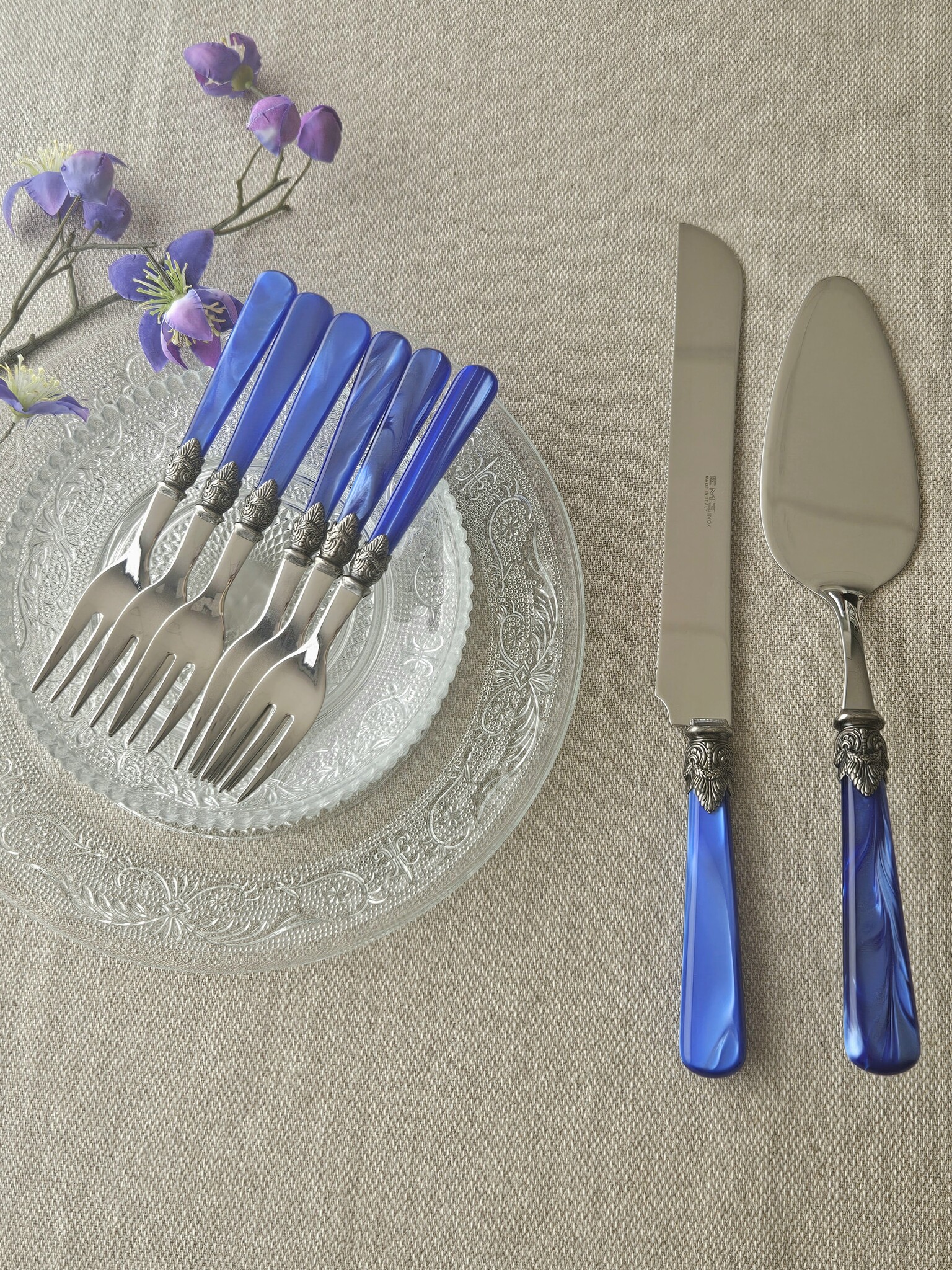 Ensemble de service à gâteau, Bleu (éclat nacré)